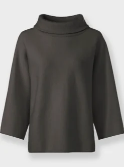3/4-Arm-Pullover mit halsfernem Rollkragen