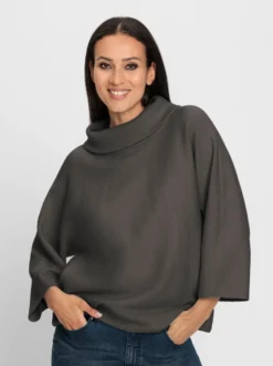 3/4-Arm-Pullover mit halsfernem Rollkragen