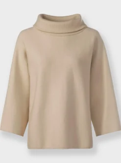 3/4-Arm-Pullover mit halsfernem Rollkragen