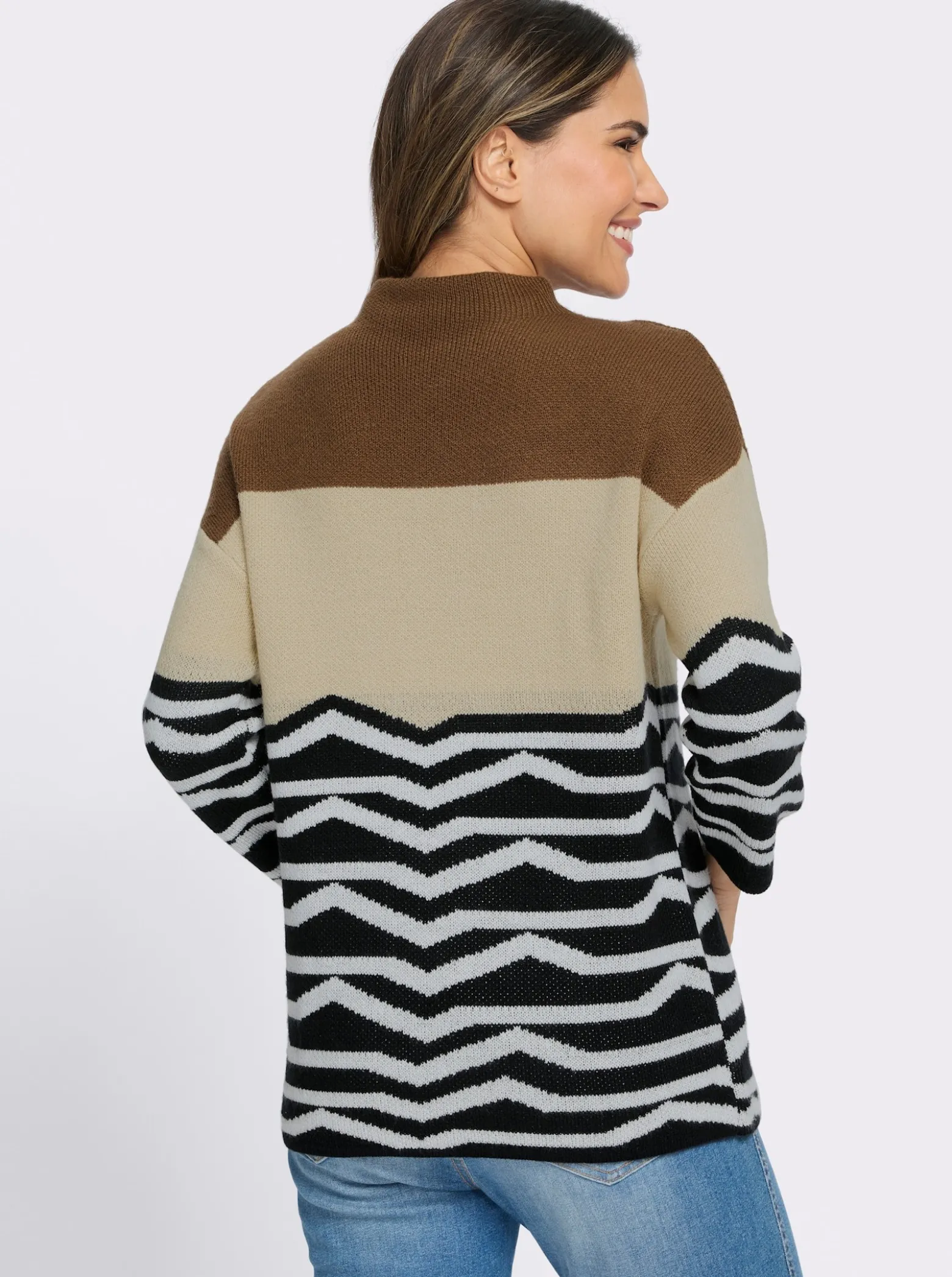 3/4-Arm-Pullover mit Jaquardmuster
