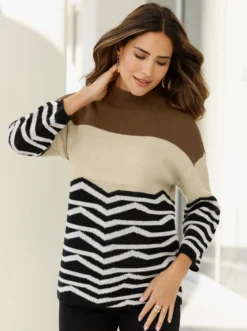 3/4-Arm-Pullover mit Jaquardmuster