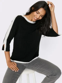 3/4-Arm-Pullover mit kontrastfarbenen Details