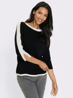3/4-Arm-Pullover mit kontrastfarbenen Details