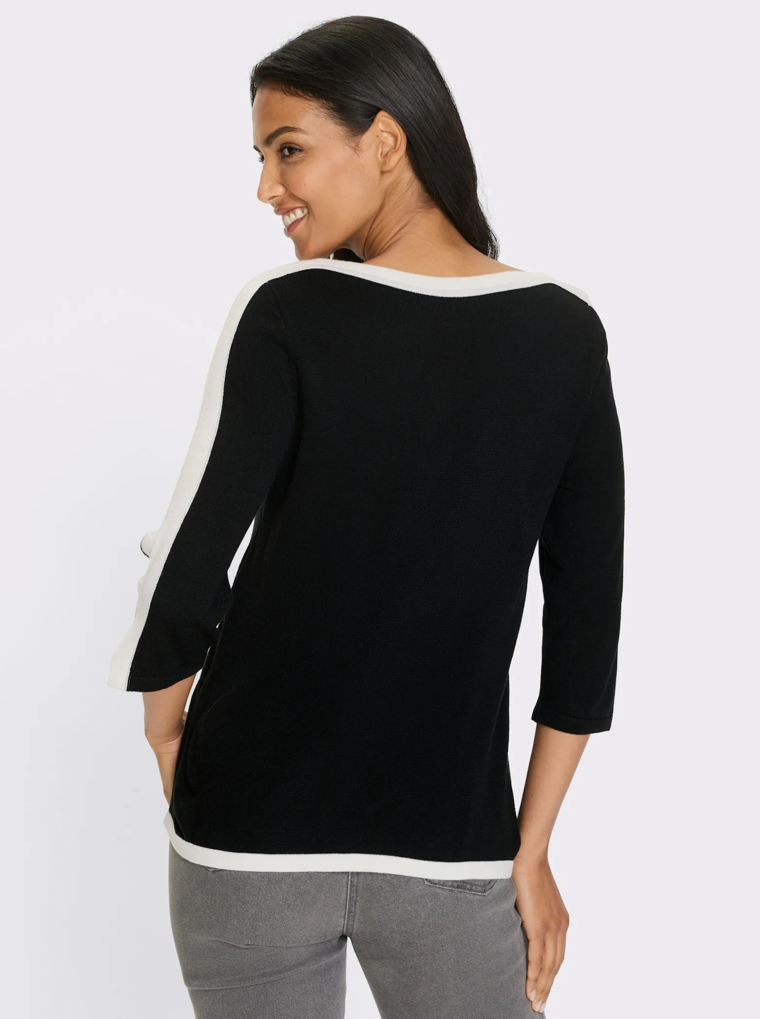 3/4-Arm-Pullover mit kontrastfarbenen Details