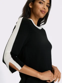 3/4-Arm-Pullover mit kontrastfarbenen Details