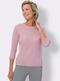 3/4-Arm-Pullover mit Ripp-Muster allover