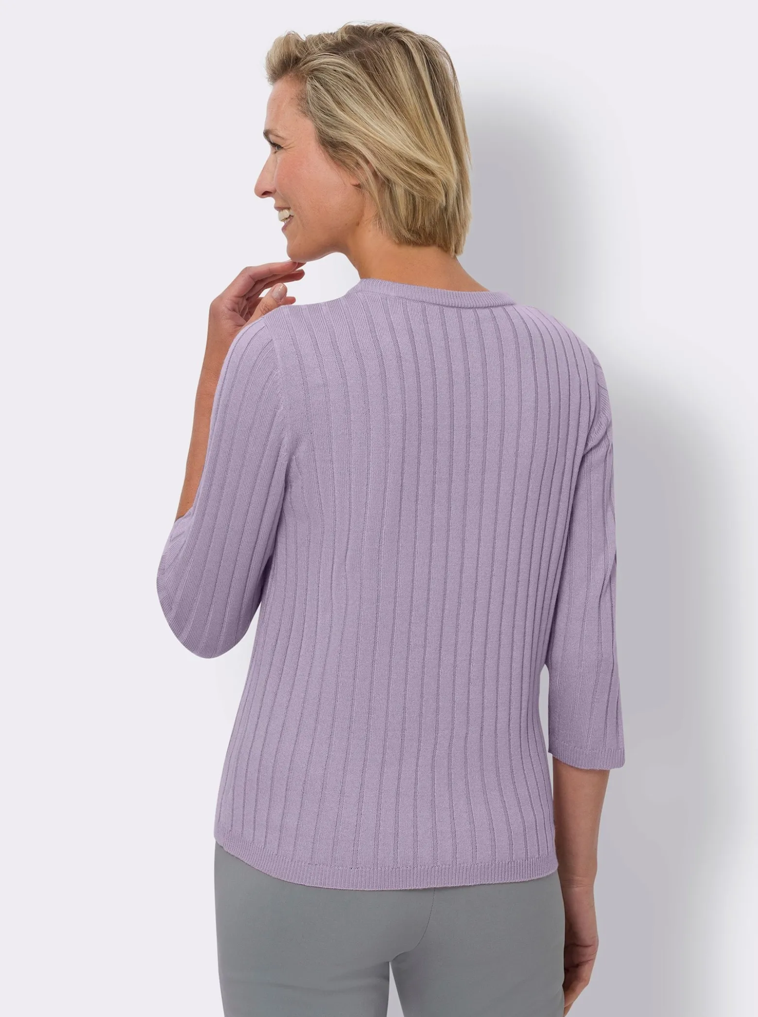 3/4-Arm-Pullover mit Ripp-Muster allover