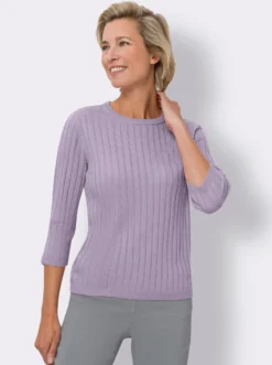3/4-Arm-Pullover mit Ripp-Muster allover