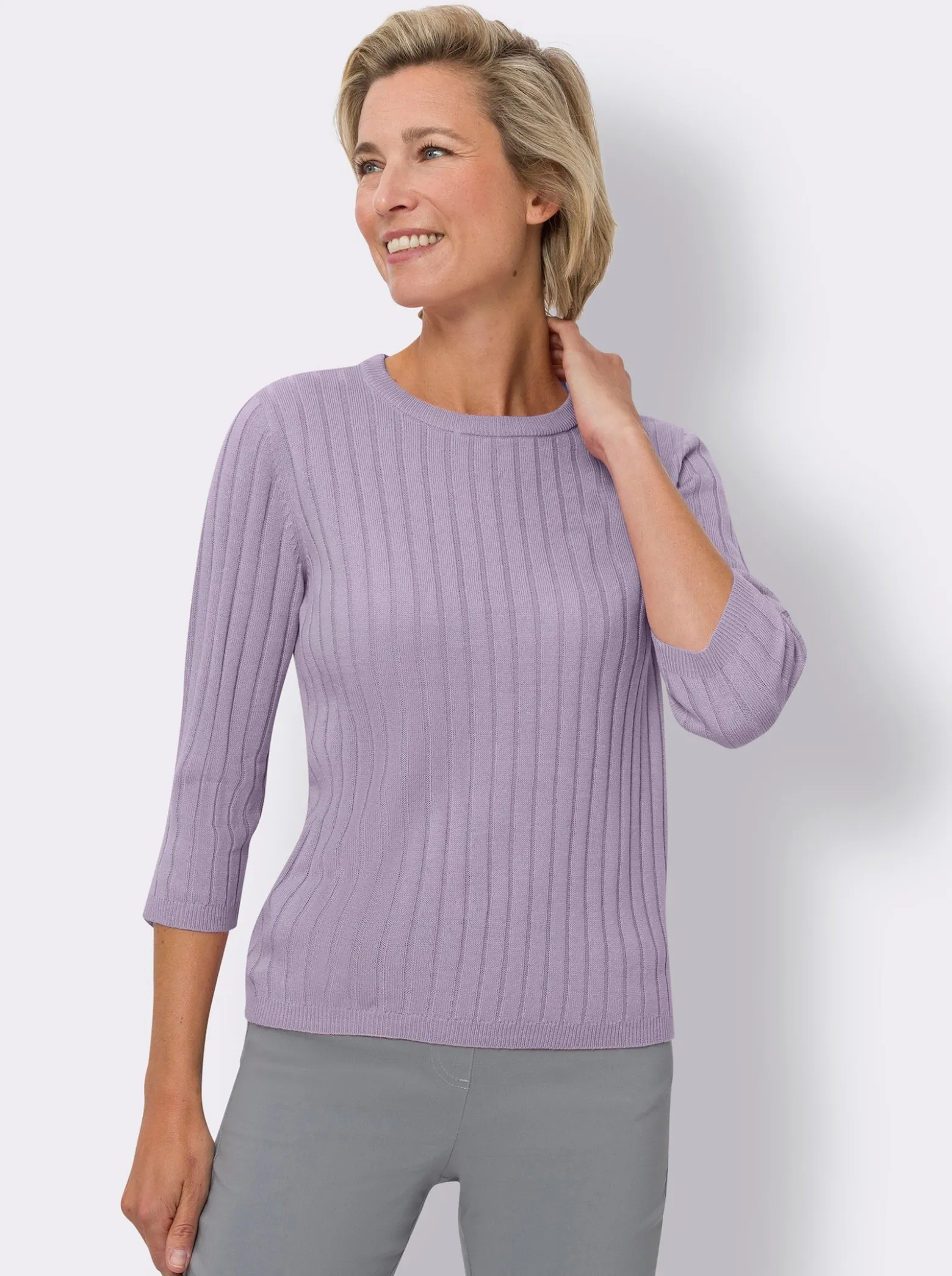 3/4-Arm-Pullover mit Ripp-Muster allover