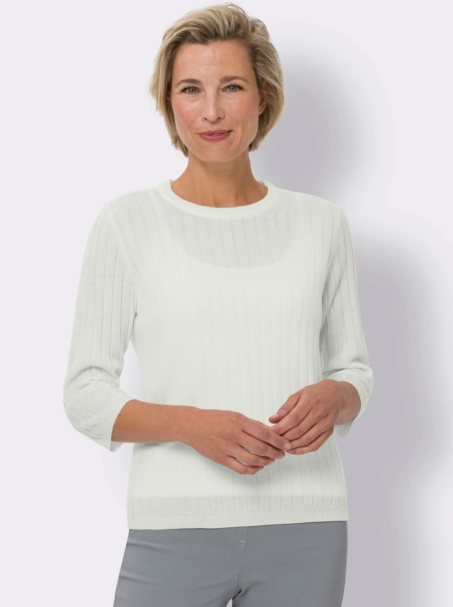 3/4-Arm-Pullover mit Ripp-Muster allover