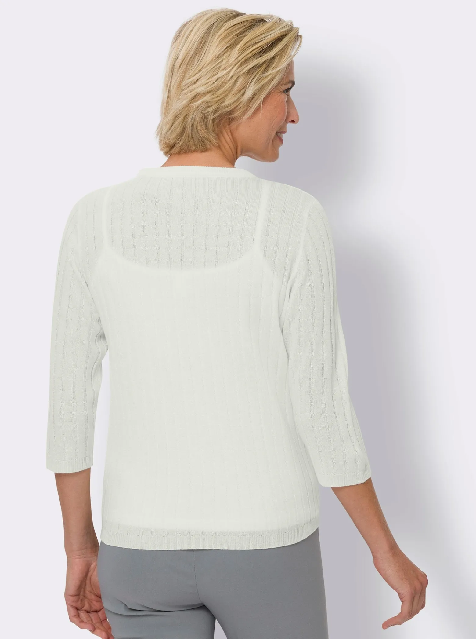 3/4-Arm-Pullover mit Ripp-Muster allover