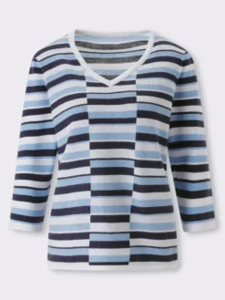 3/4-Arm-Pullover mit Streifen-Muster