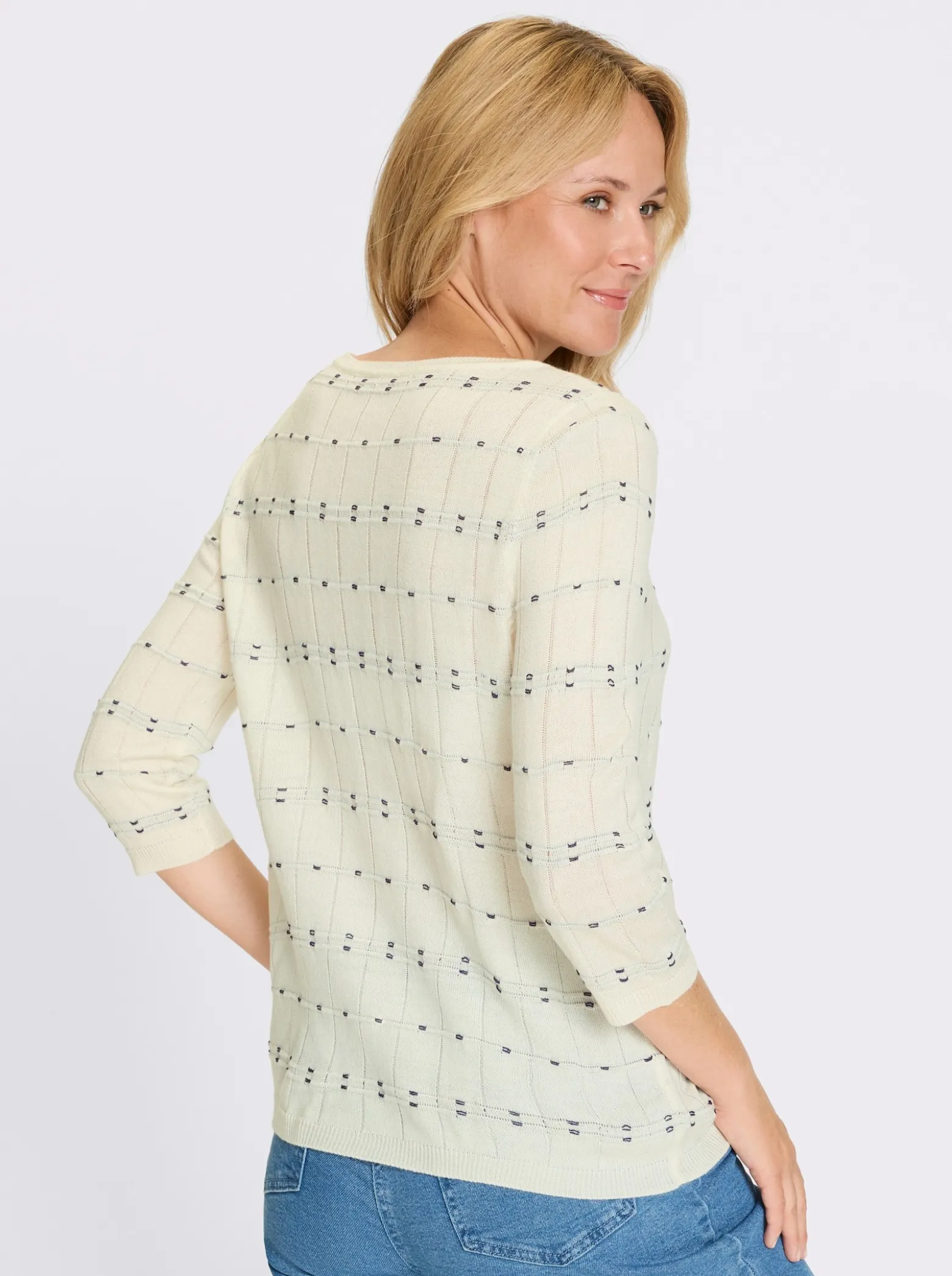 3/4-Arm-Pullover mit Strickmuster