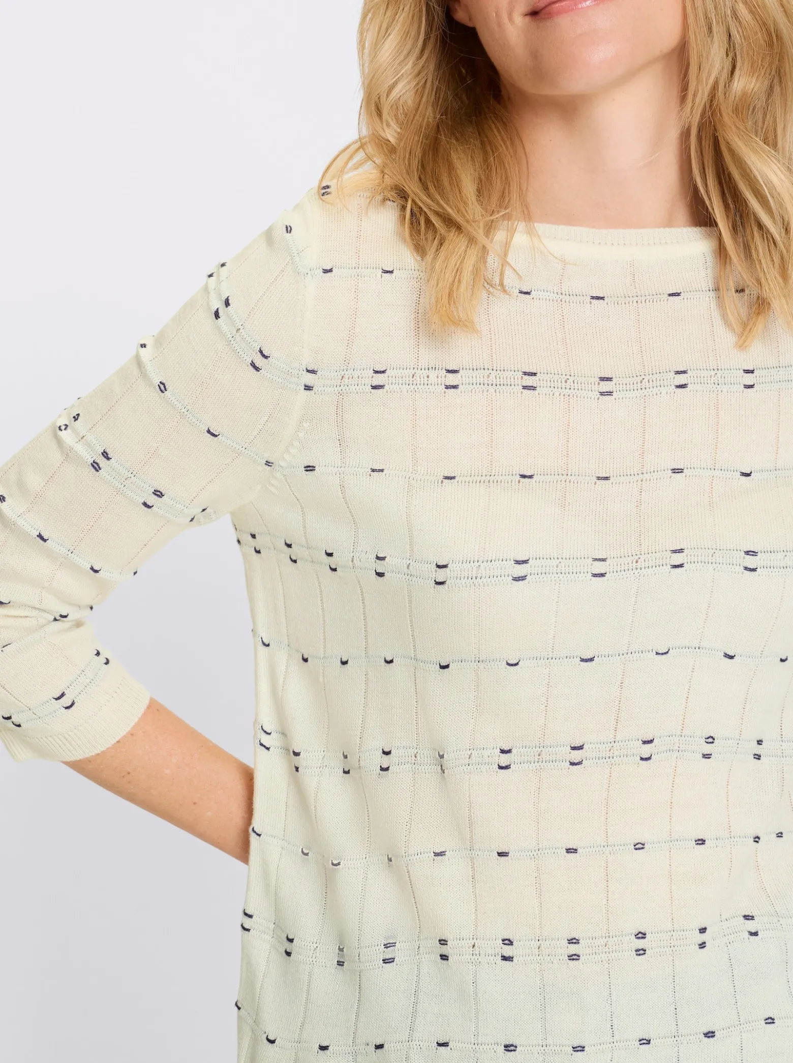 3/4-Arm-Pullover mit Strickmuster
