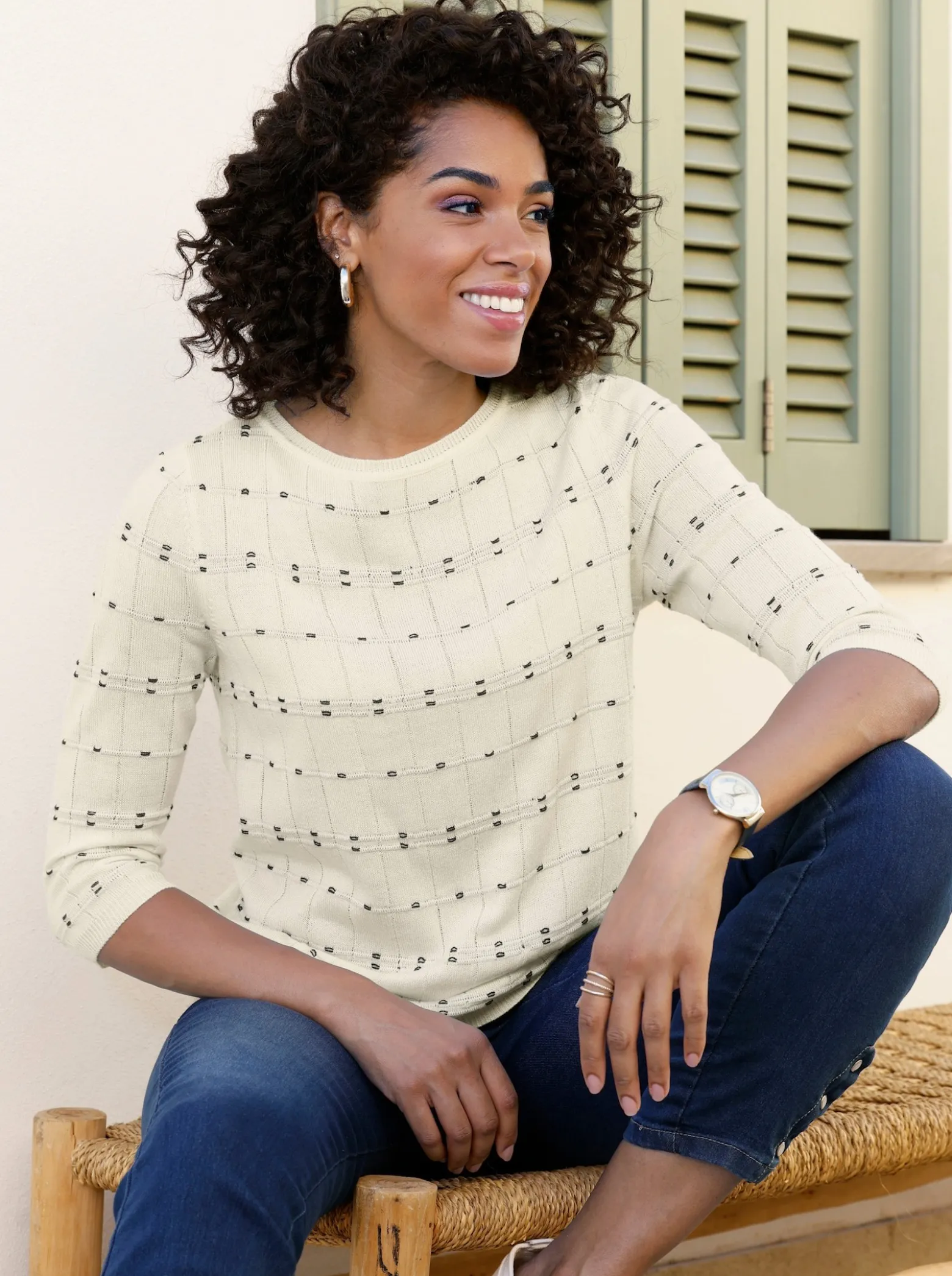 3/4-Arm-Pullover mit Strickmuster