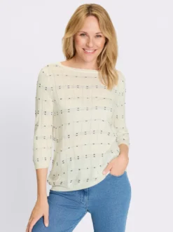 3/4-Arm-Pullover mit Strickmuster