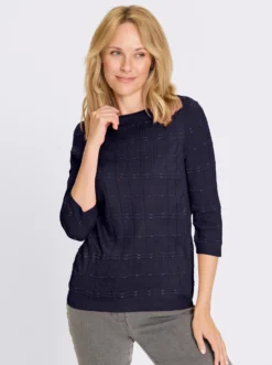 3/4-Arm-Pullover mit Strickmuster