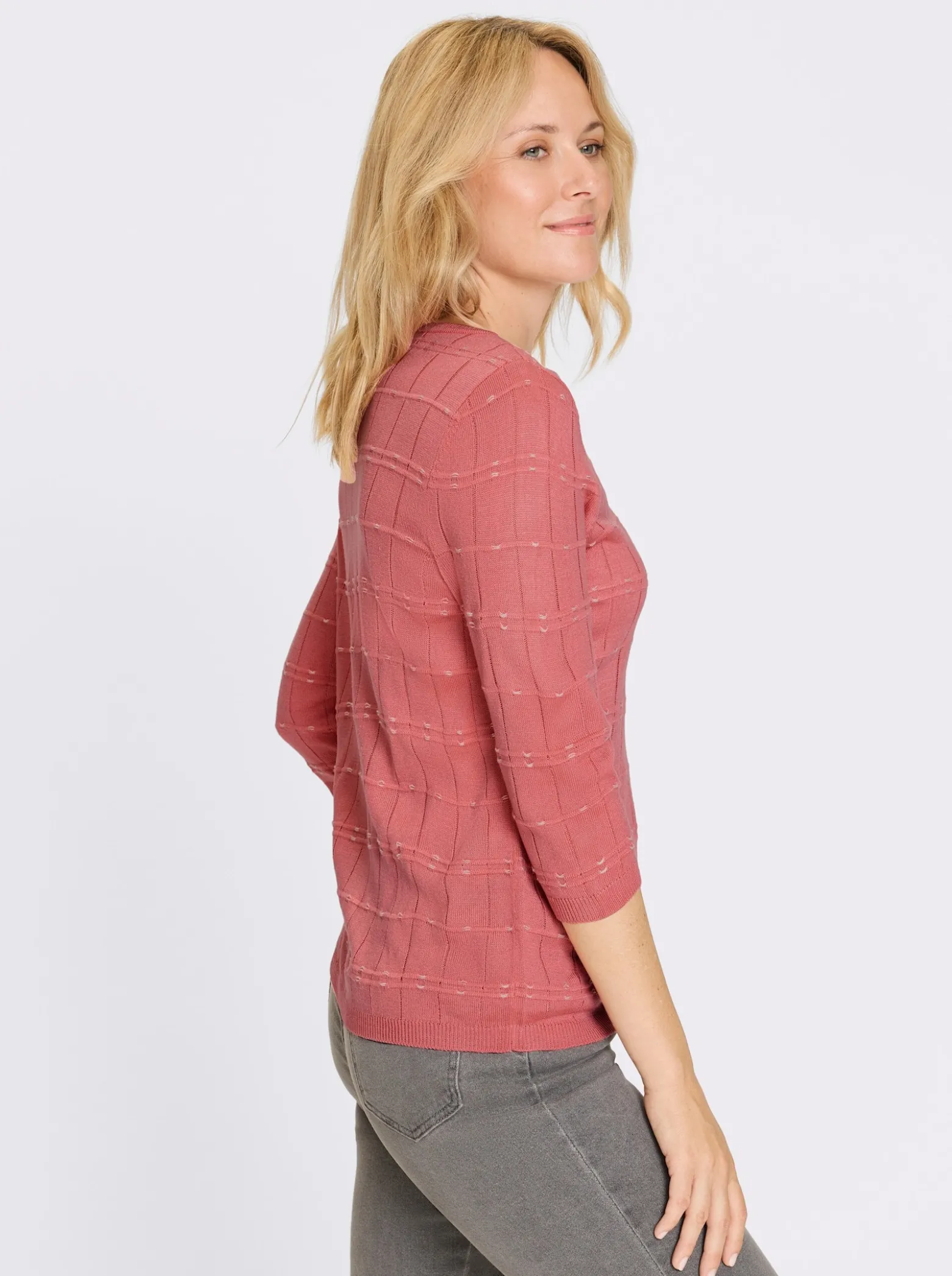 3/4-Arm-Pullover mit Strickmuster