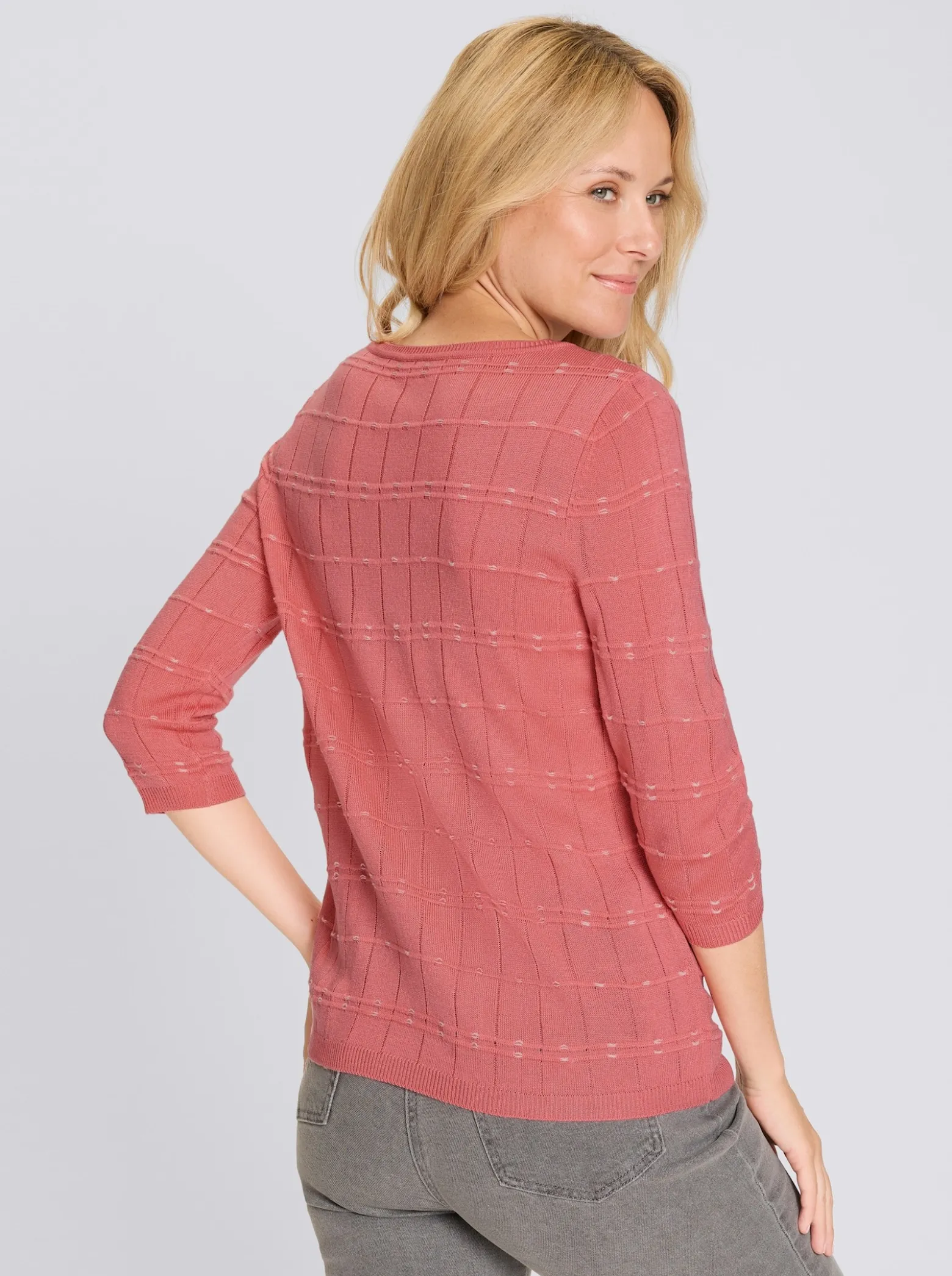 3/4-Arm-Pullover mit Strickmuster