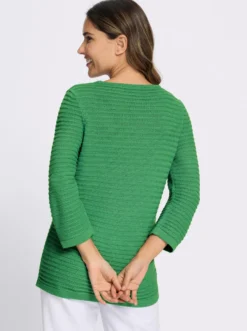 3/4-Arm-Pullover mit Struktur-Streifen