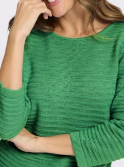 3/4-Arm-Pullover mit Struktur-Streifen