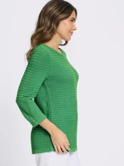 3/4-Arm-Pullover mit Struktur-Streifen