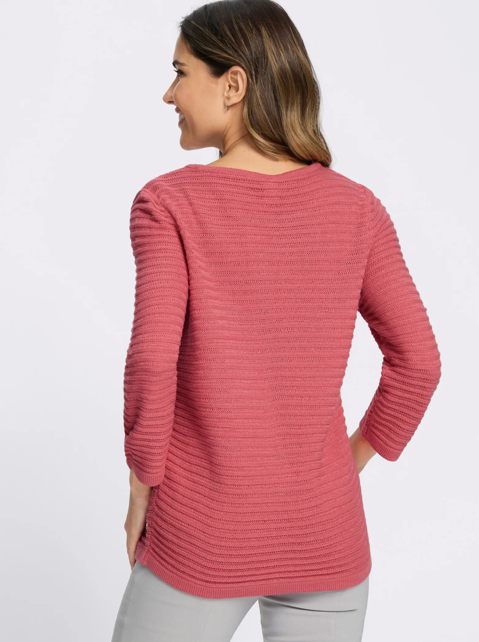 3/4-Arm-Pullover mit Struktur-Streifen