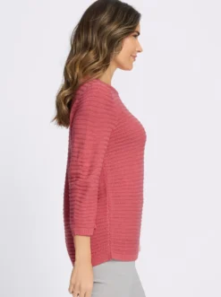 3/4-Arm-Pullover mit Struktur-Streifen