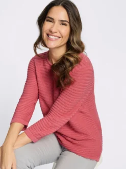 3/4-Arm-Pullover mit Struktur-Streifen