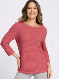 3/4-Arm-Pullover mit Struktur-Streifen