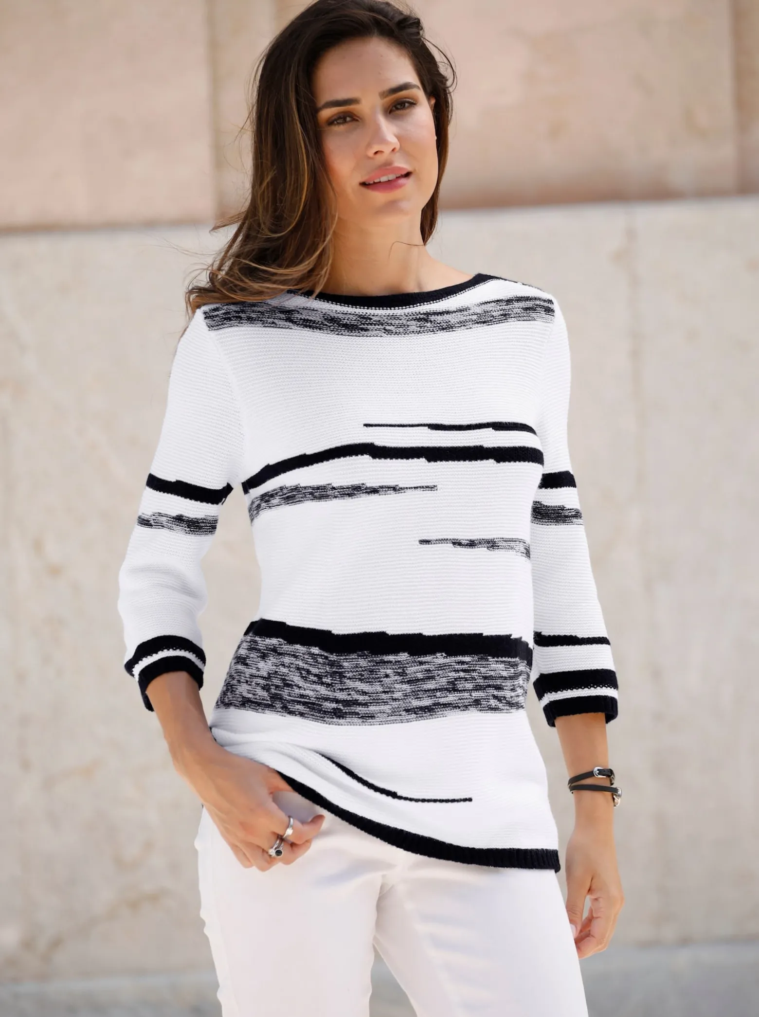 3/4-Arm-Pullover mit U-Boot-Ausschnitt