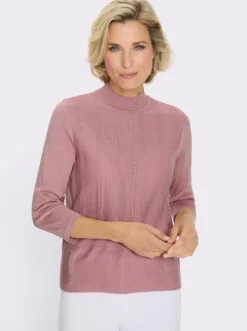 3/4-Arm-Pullover mit Zierknopfleiste