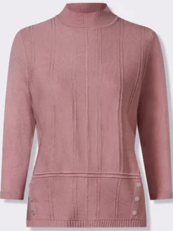 3/4-Arm-Pullover mit Zierknopfleiste