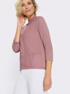 3/4-Arm-Pullover mit Zierknopfleiste
