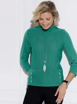 3/4-Arm-Pullover mit Zierknopfleiste