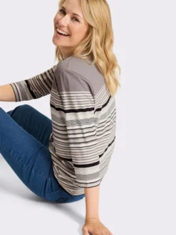 3/4-Arm-Shirt aus Baumwolle, gestreift
