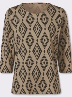 3/4-Arm-Shirt aus reiner Baumwolle, bedruckt