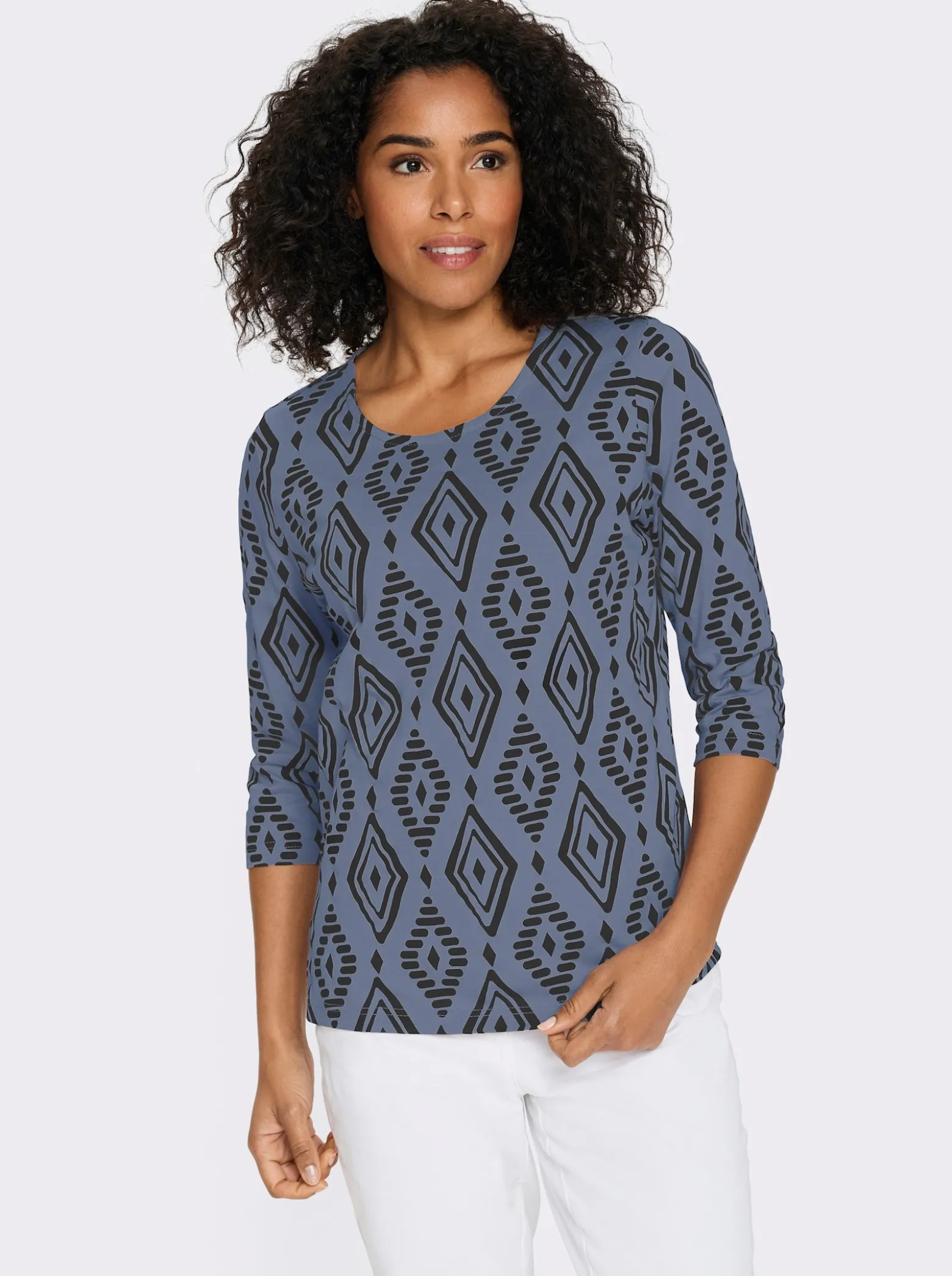 3/4-Arm-Shirt aus reiner Baumwolle, bedruckt