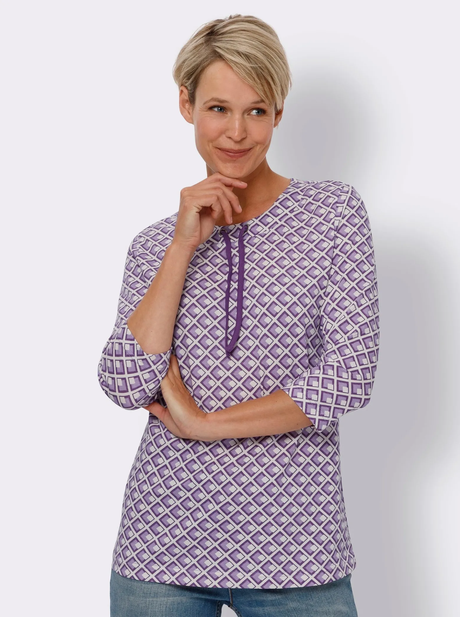 3/4-Arm-Shirt im grafischen Druckmuster