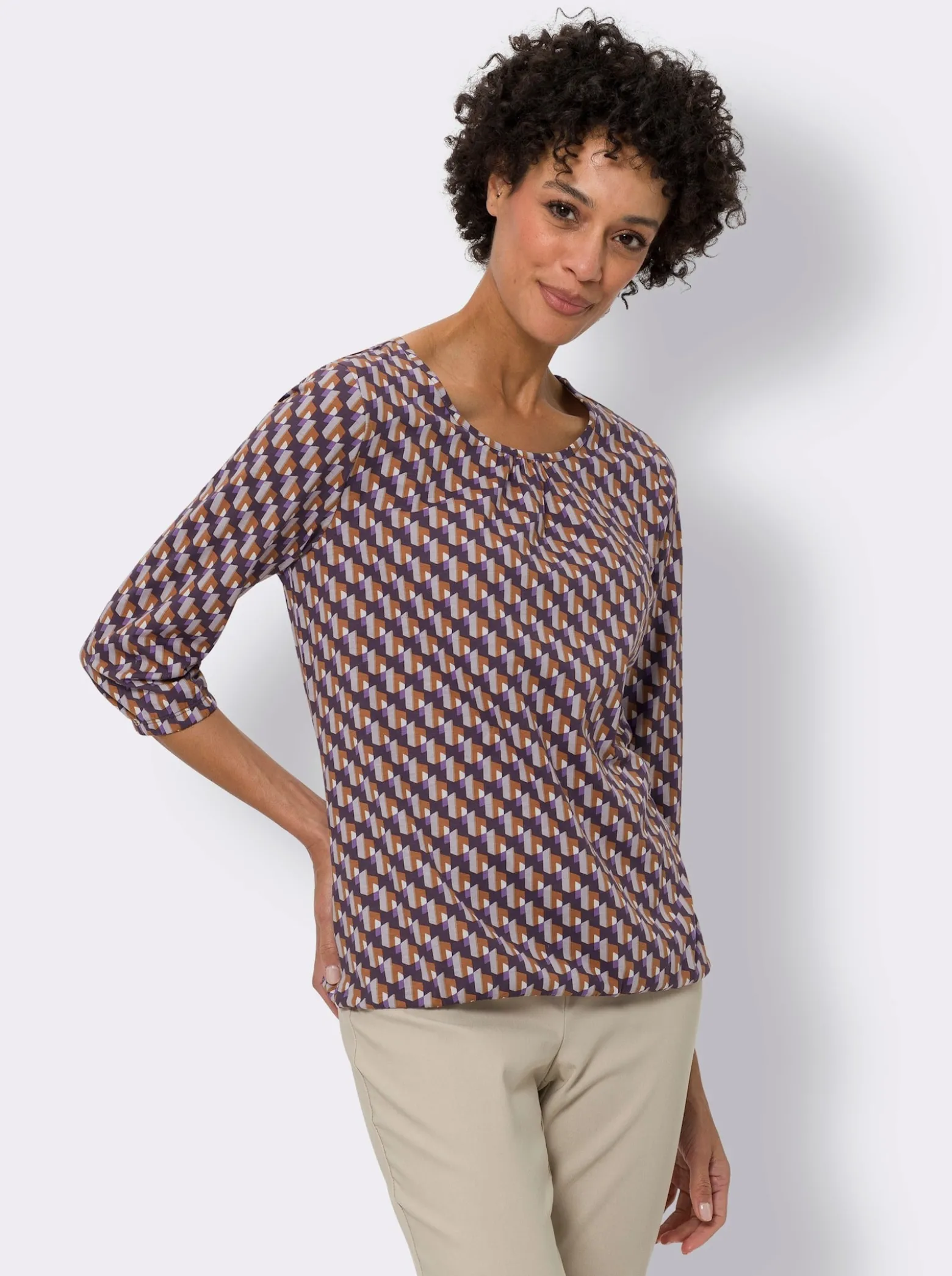 3/4-Arm-Shirt im grafischen Muster