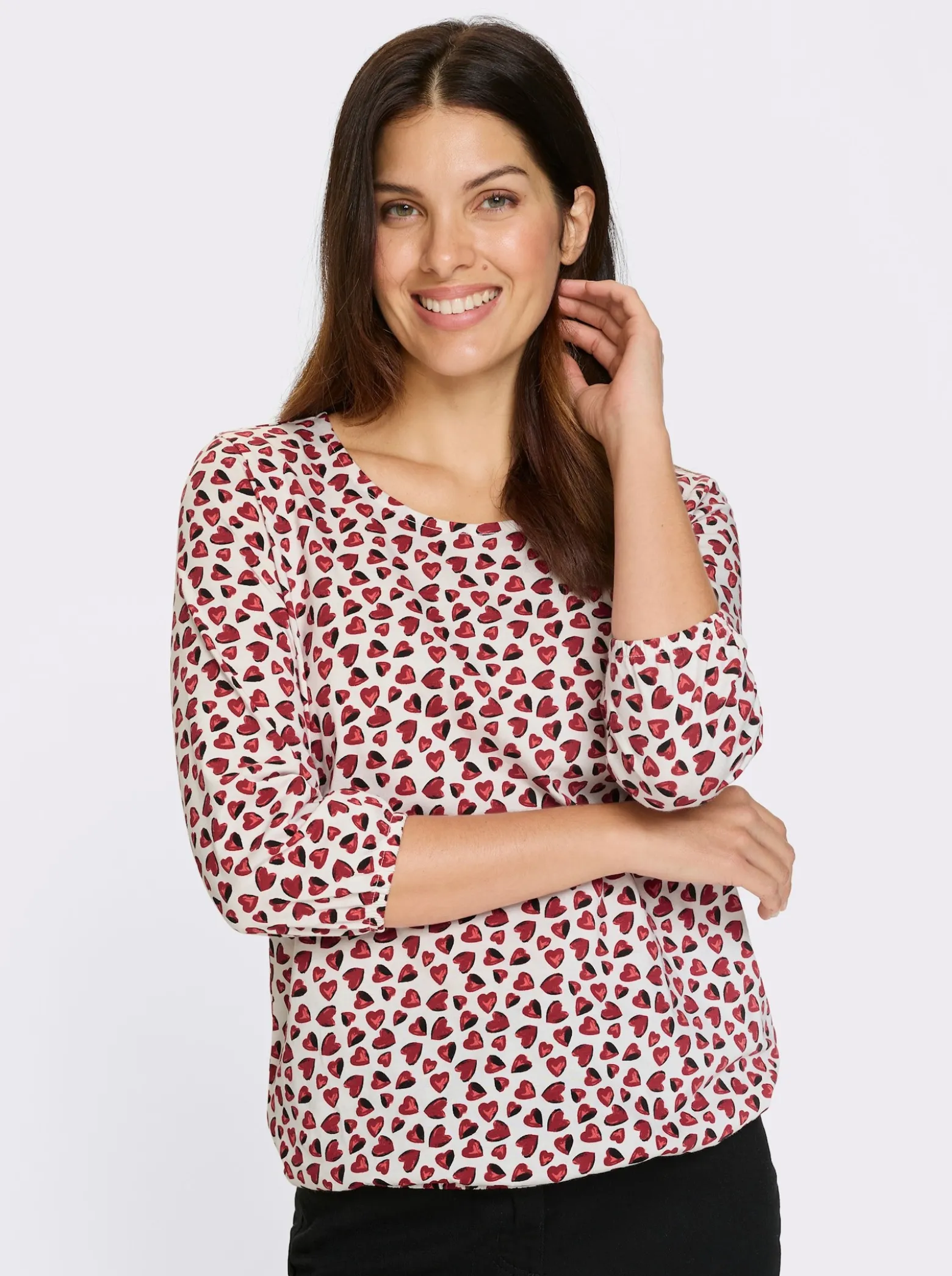 3/4-Arm-Shirt im Herzchen-Muster