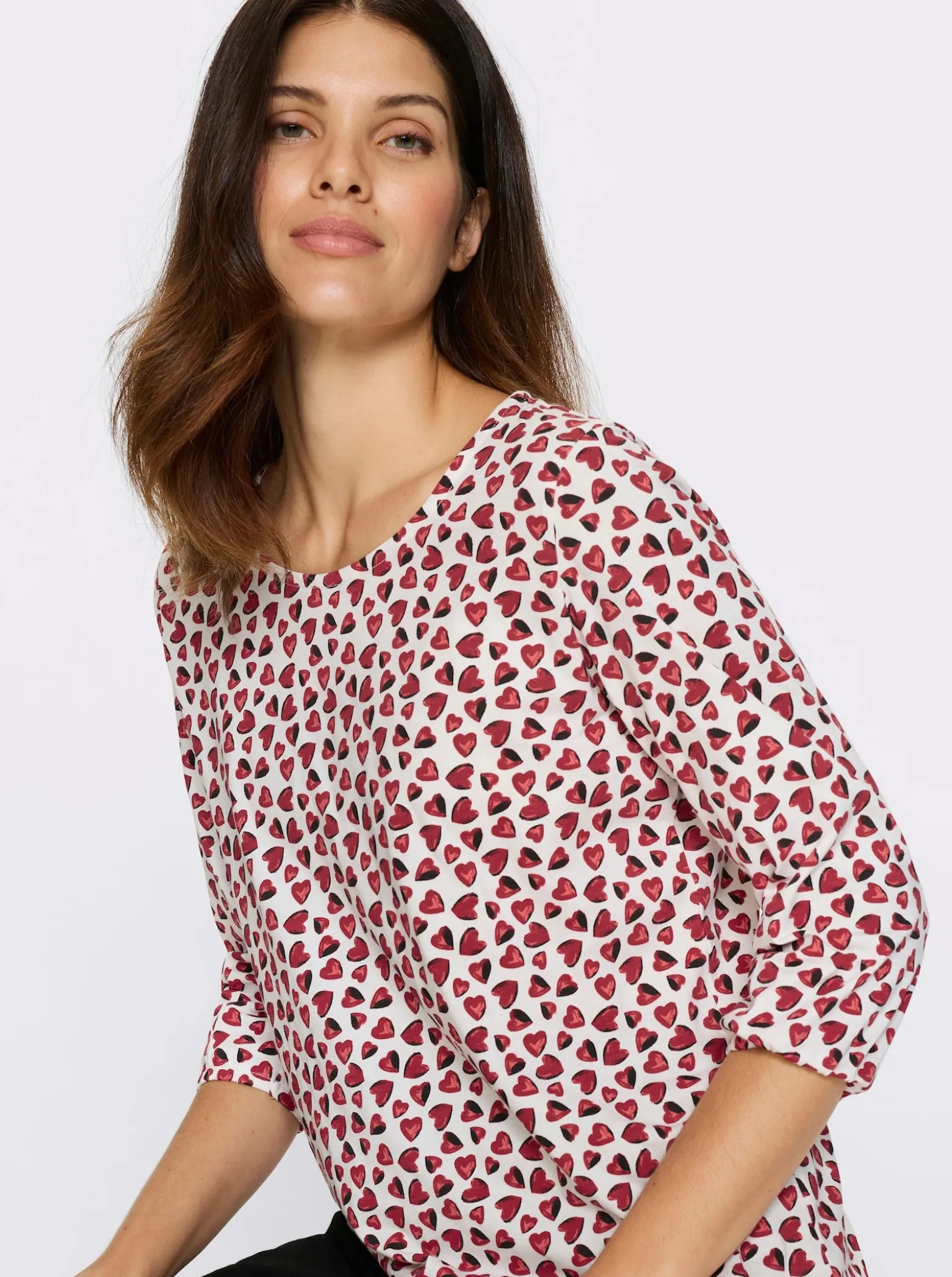 3/4-Arm-Shirt im Herzchen-Muster