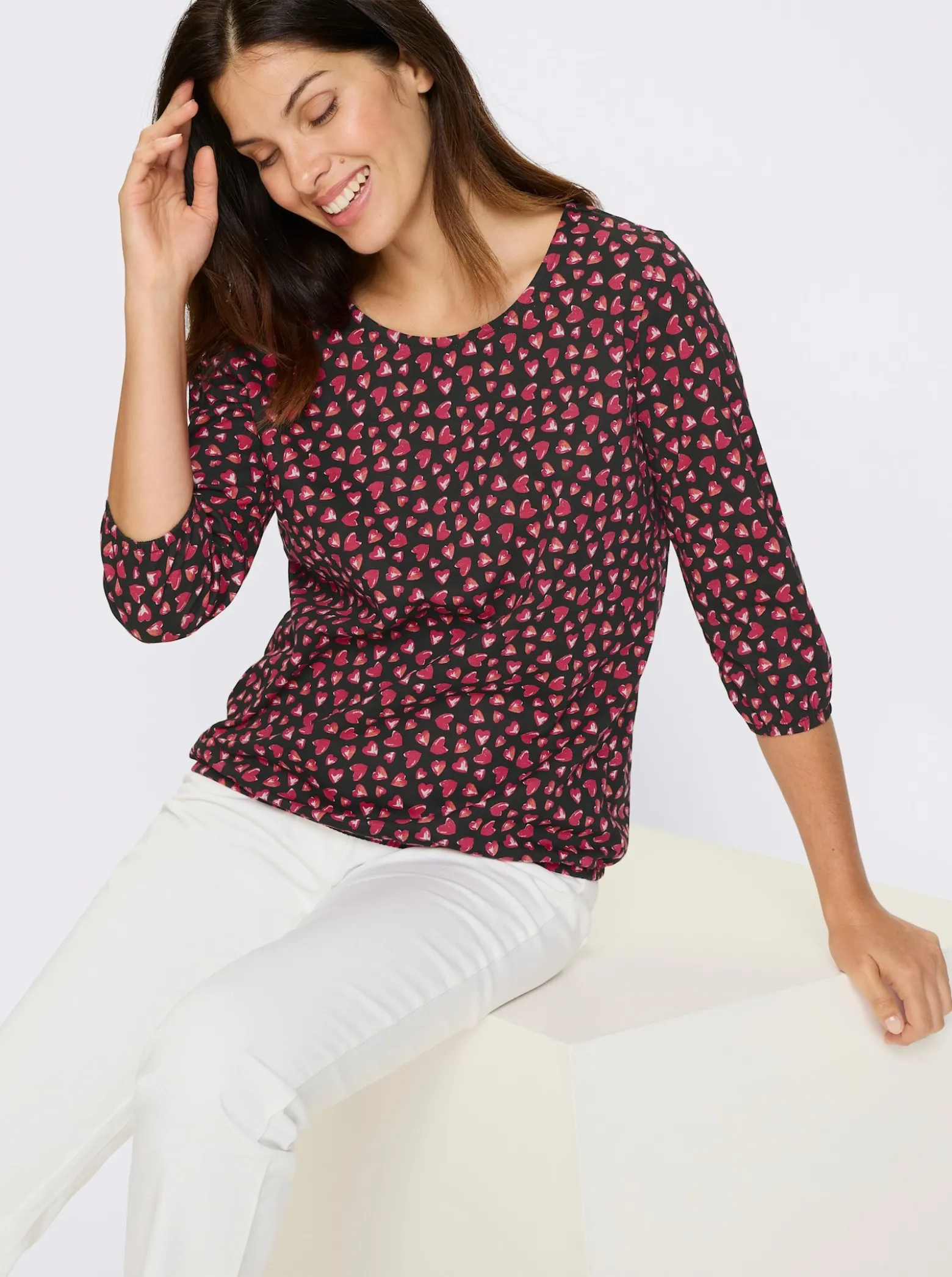 3/4-Arm-Shirt im Herzchen-Muster