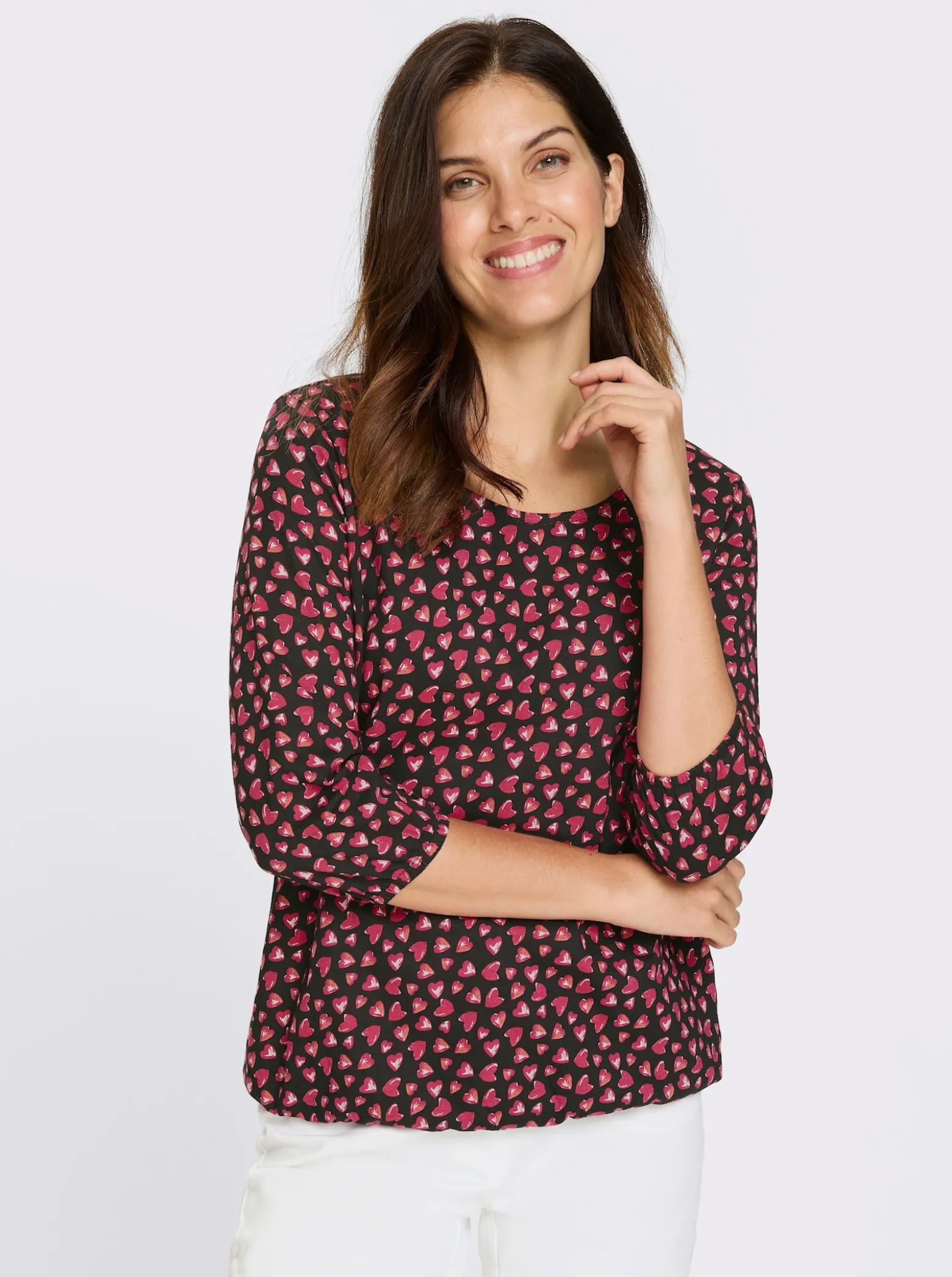 3/4-Arm-Shirt im Herzchen-Muster