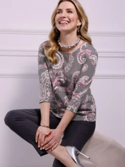 3/4-Arm-Shirt im Paisley-Dessin