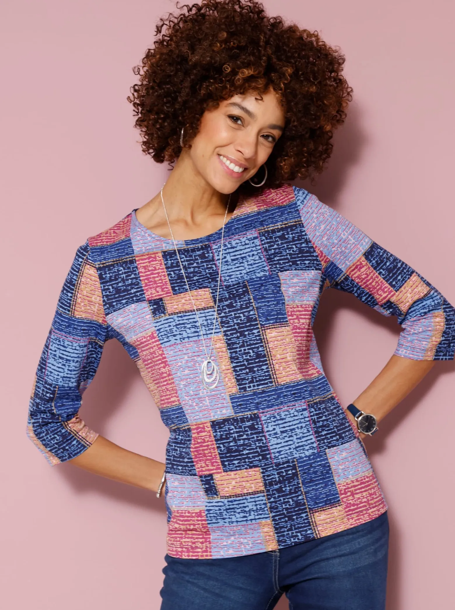 3/4-Arm-Shirt in Patch-Optik