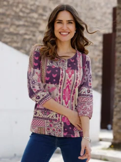 3/4-Arm-Shirt in Patchwork-Optik
