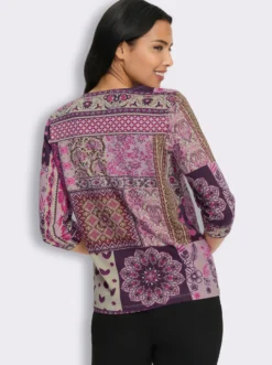 3/4-Arm-Shirt in Patchwork-Optik