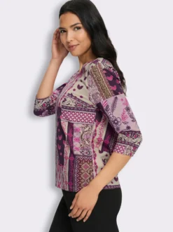 3/4-Arm-Shirt in Patchwork-Optik