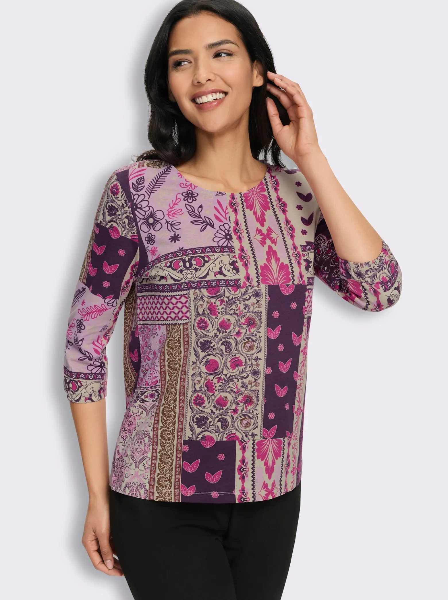 3/4-Arm-Shirt in Patchwork-Optik